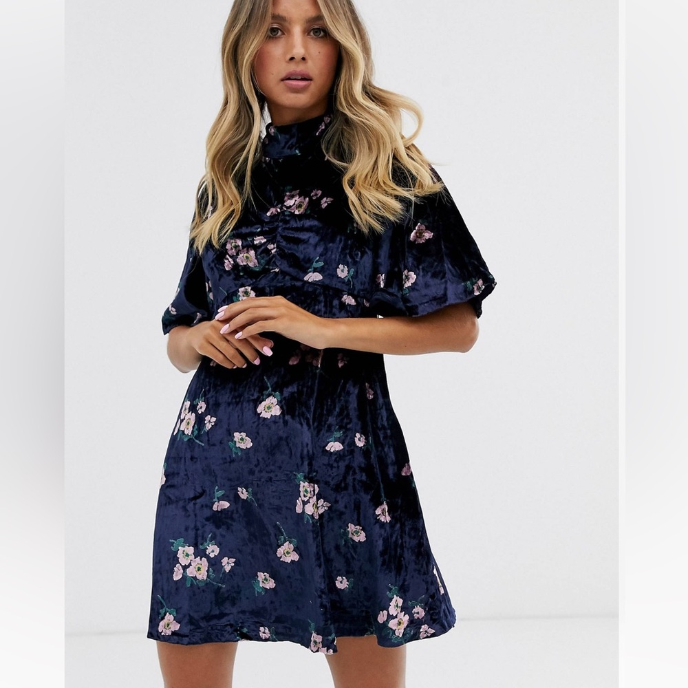 Free People “Be My Baby” Floral Velvet Mini Dress
